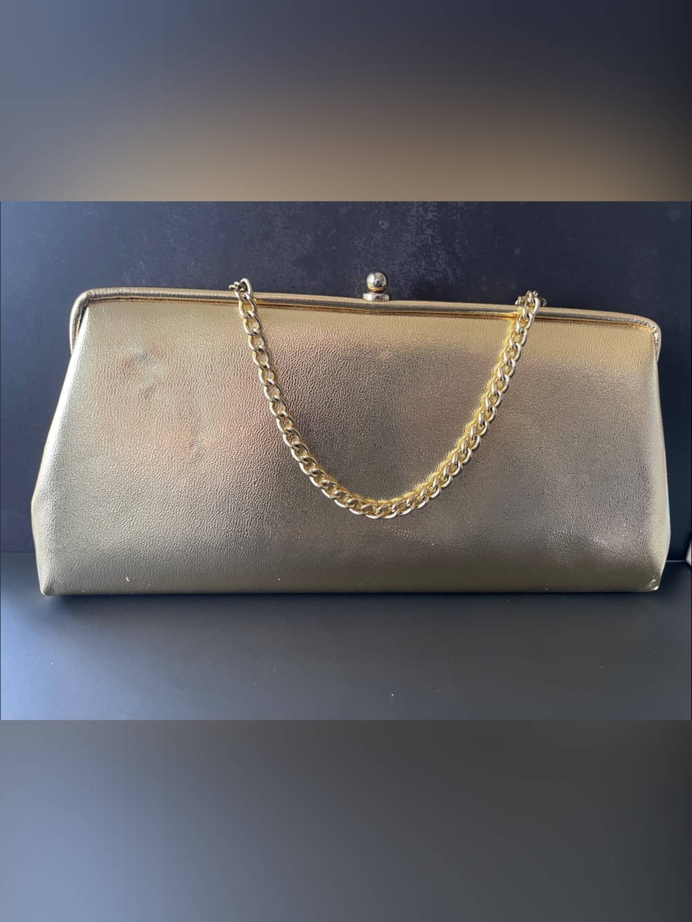 Metallic Gold Chain-Handle Clutch